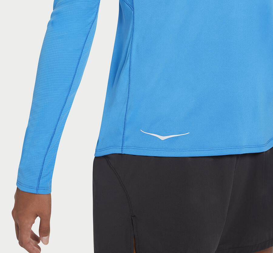 Hoka Australia One One Performance Long Sleeve - Womens Tops Blue - MBARD-0529